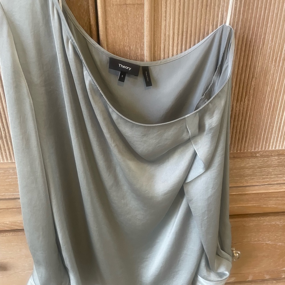 Theory off-shoulder silk top